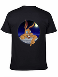 Cartoon Bunny Graphic T-Shirt - Black Crew Neck