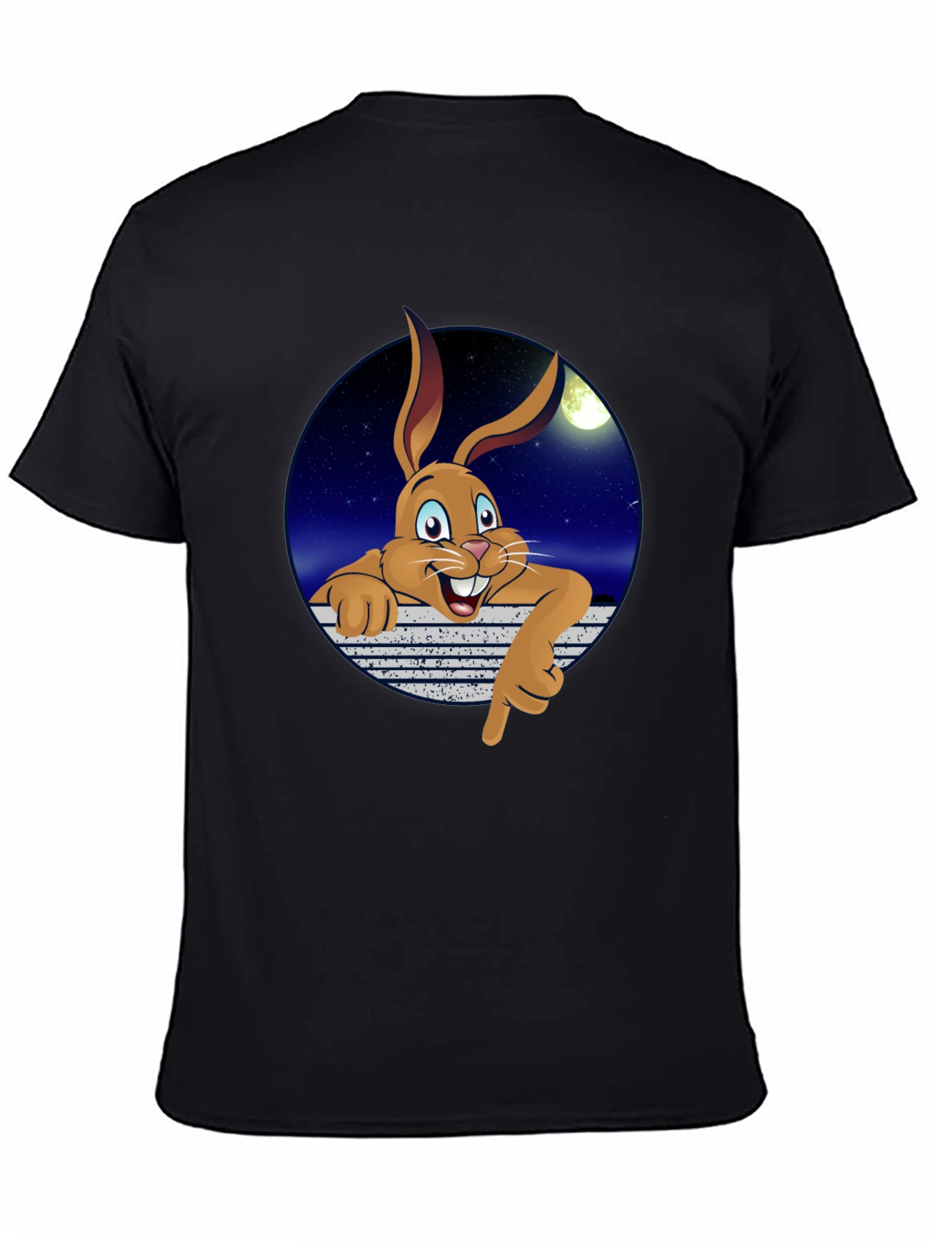 Cartoon Bunny Graphic T-Shirt - Black Crew Neck