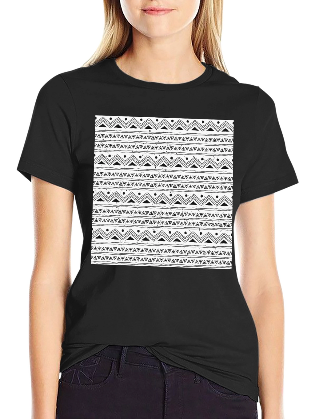 Black Tee with Tribal Pattern