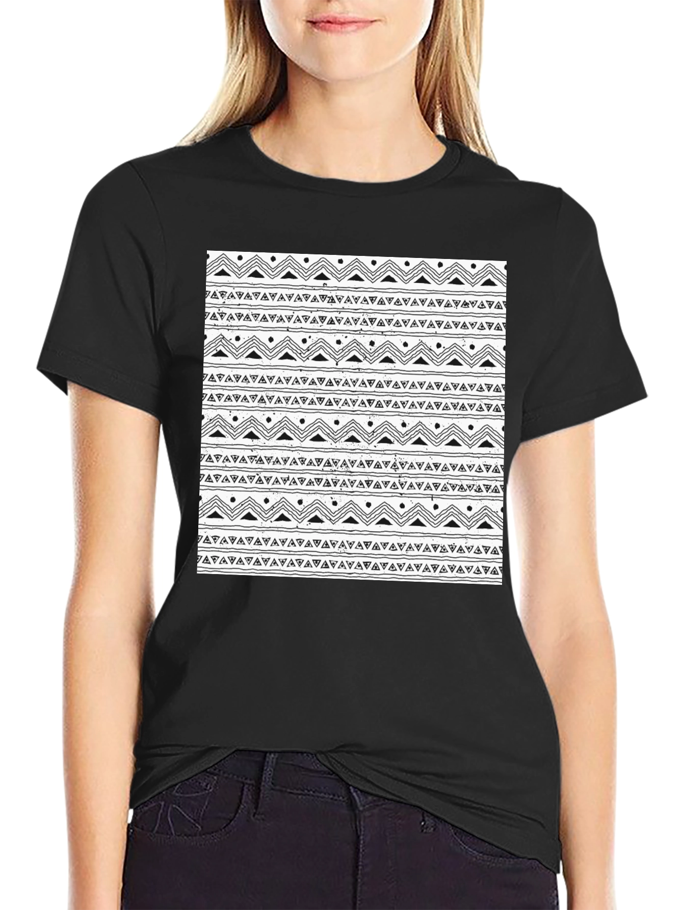 Black Tee with Tribal Pattern