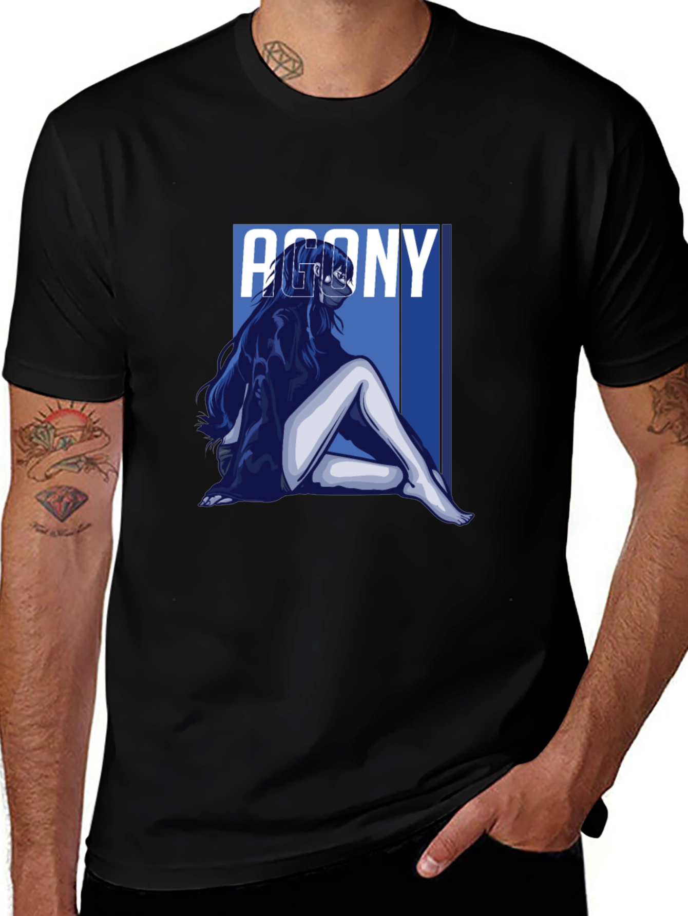 Agony Graphic T-Shirt - Black Short Sleeve Crew Neck Tee