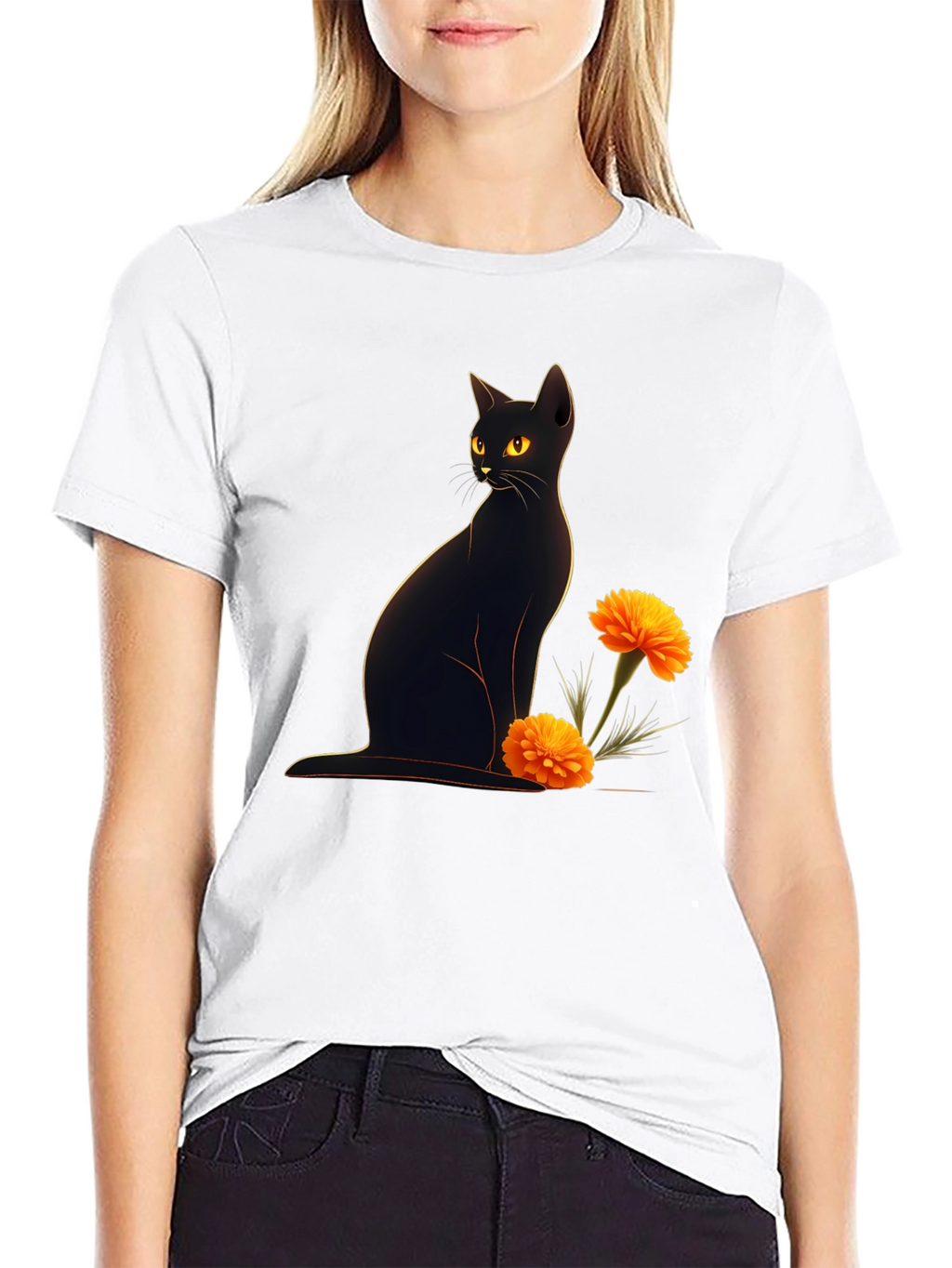 Black Cat & Marigold Graphic Tee