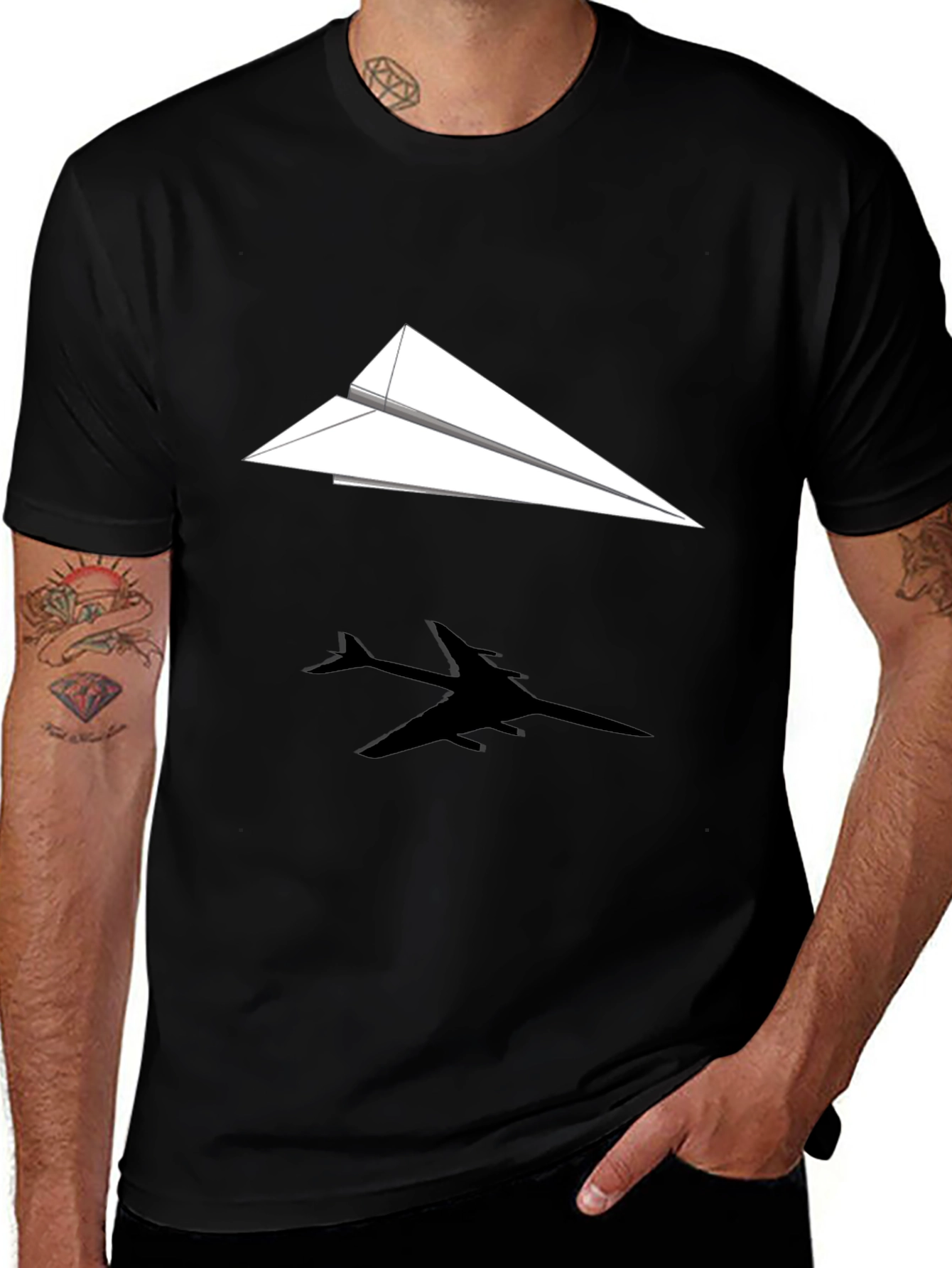 Paper Airplane Graphic Tee - Black Casual Shirt