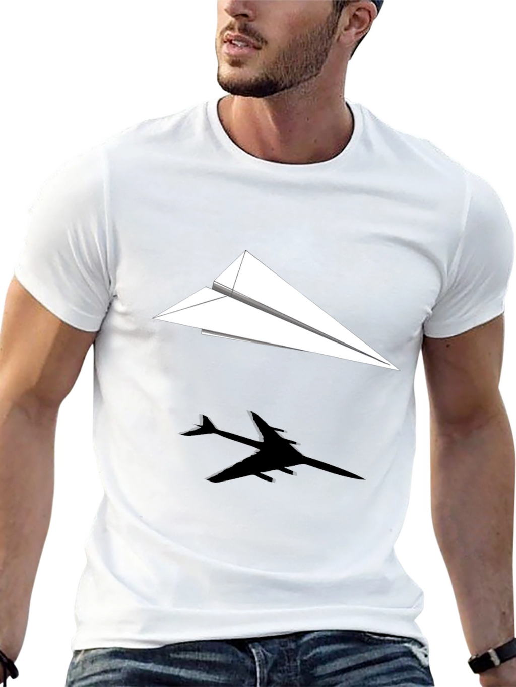 Paper Airplane Graphic Tee - Black Casual Shirt