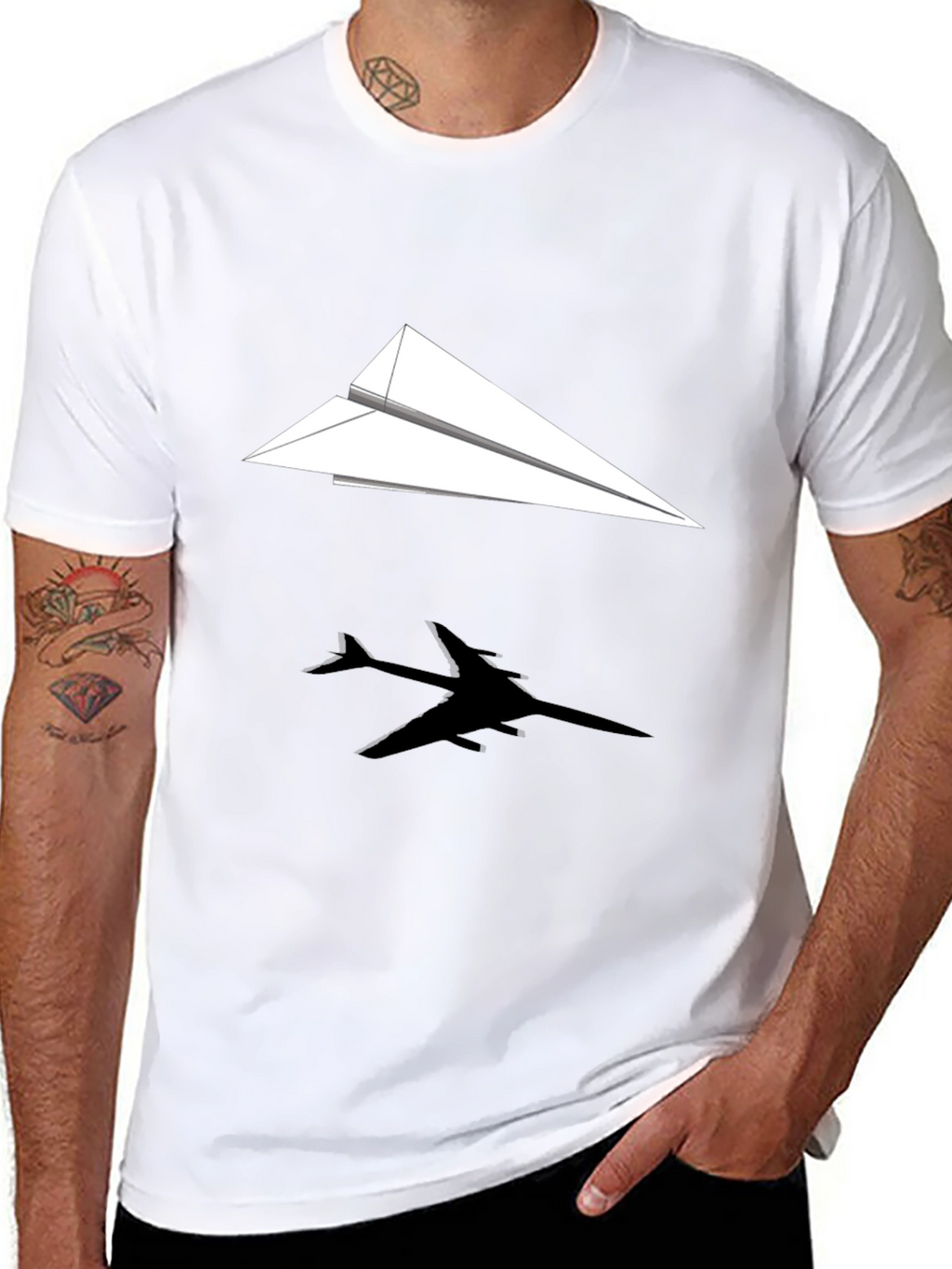 Paper Airplane Graphic Tee - Black Casual Shirt