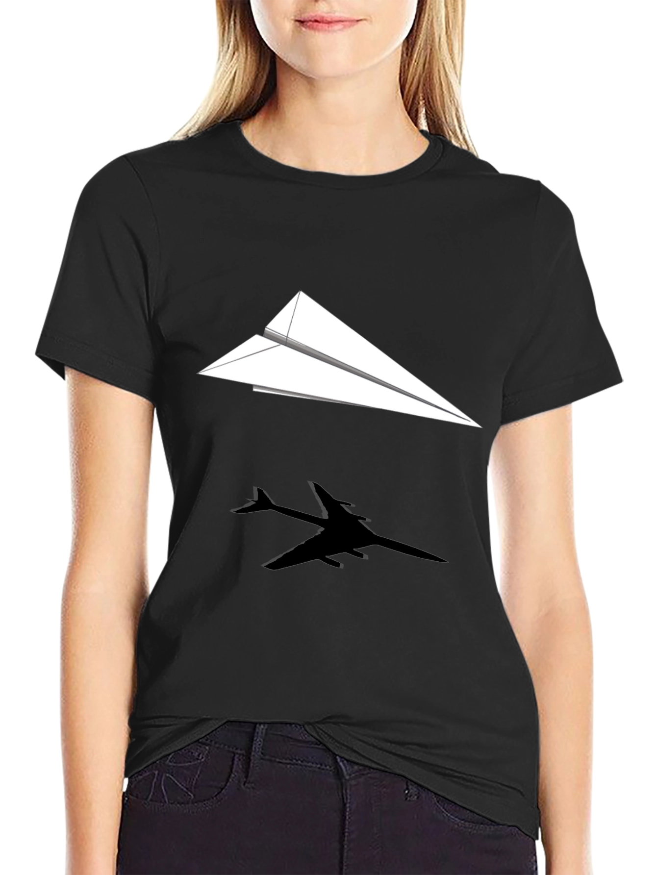 Paper Airplane Graphic Tee - Black Casual Shirt