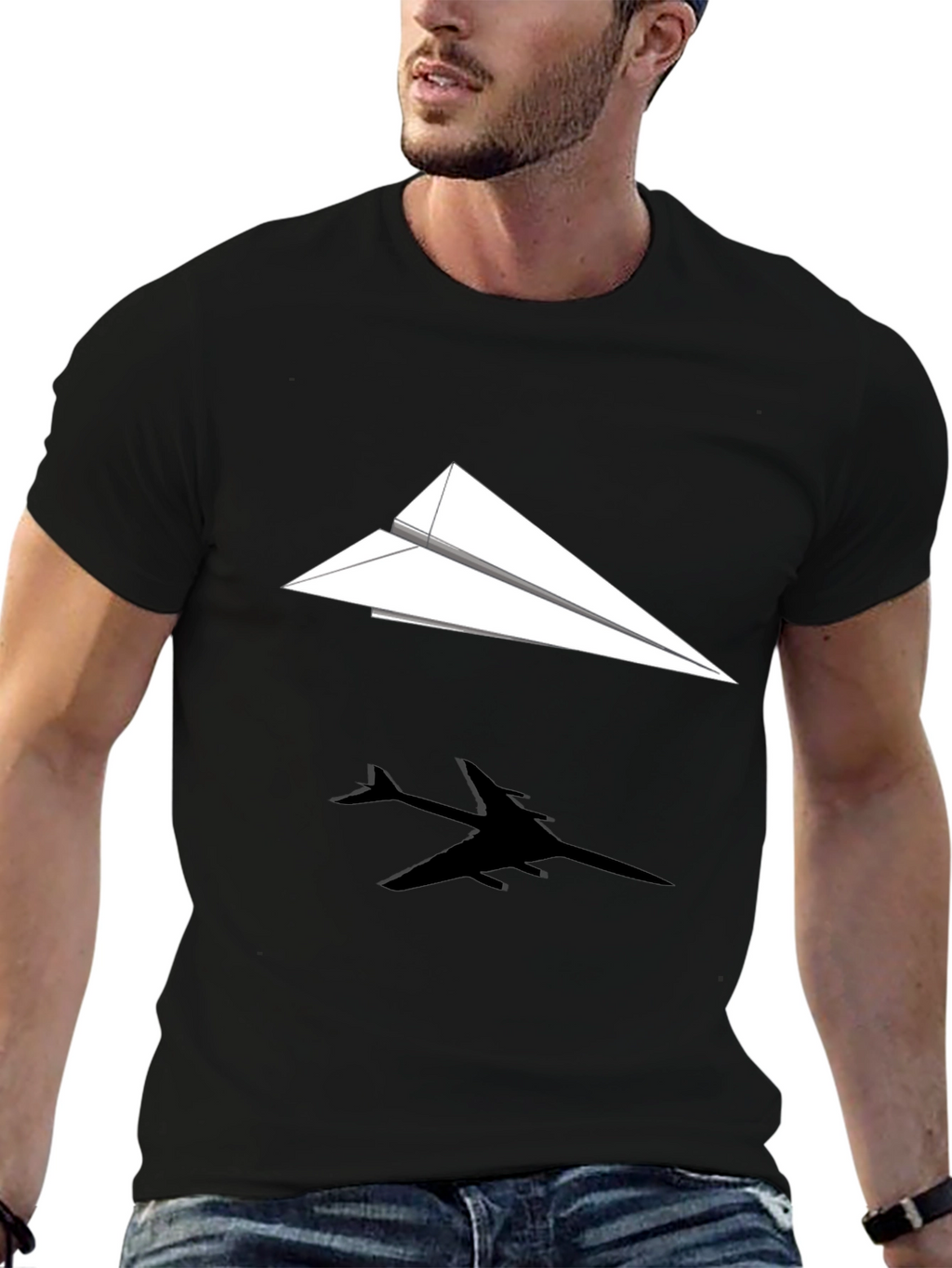 Paper Airplane Graphic Tee - Black Casual Shirt