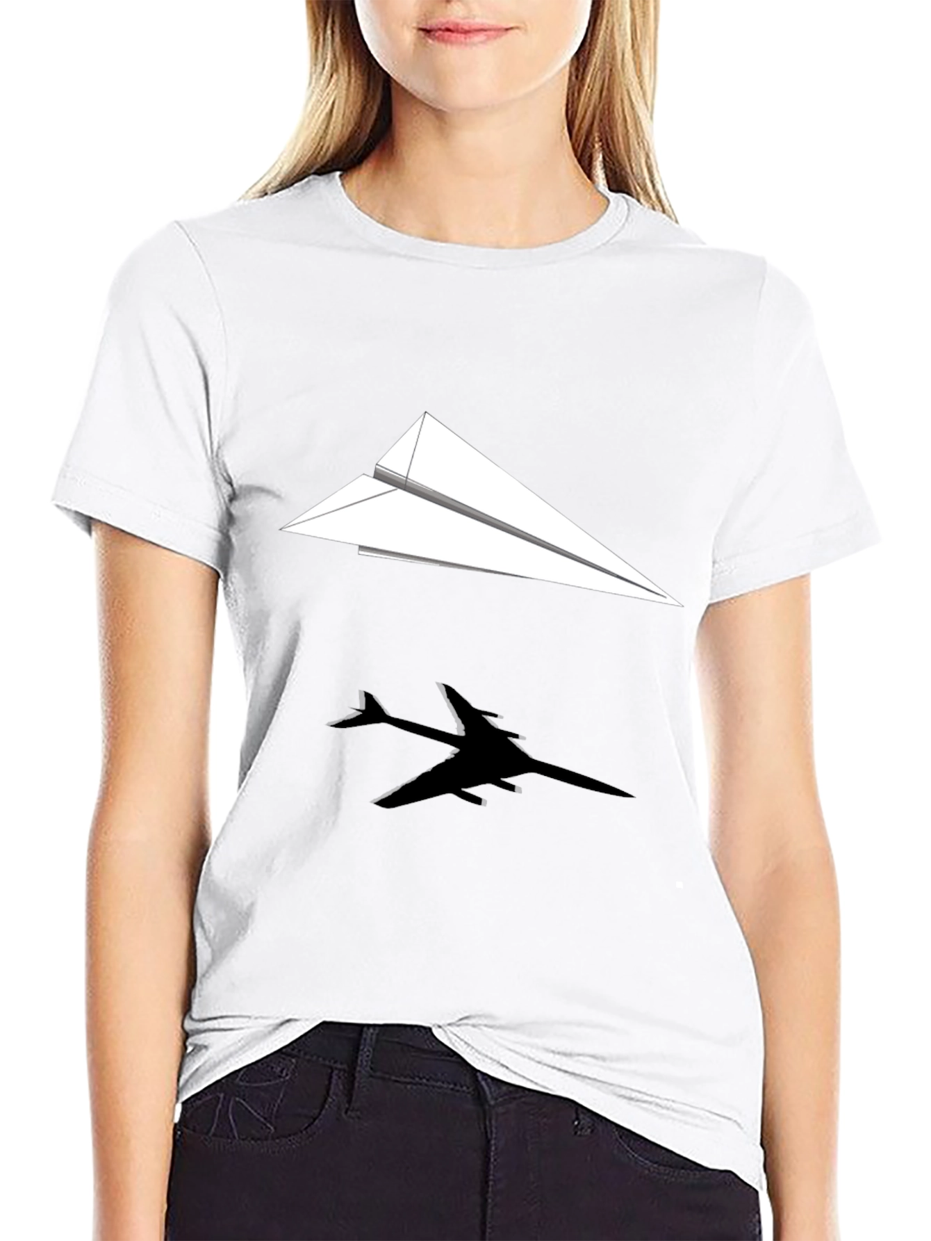 Paper Airplane Graphic Tee - Black Casual Shirt
