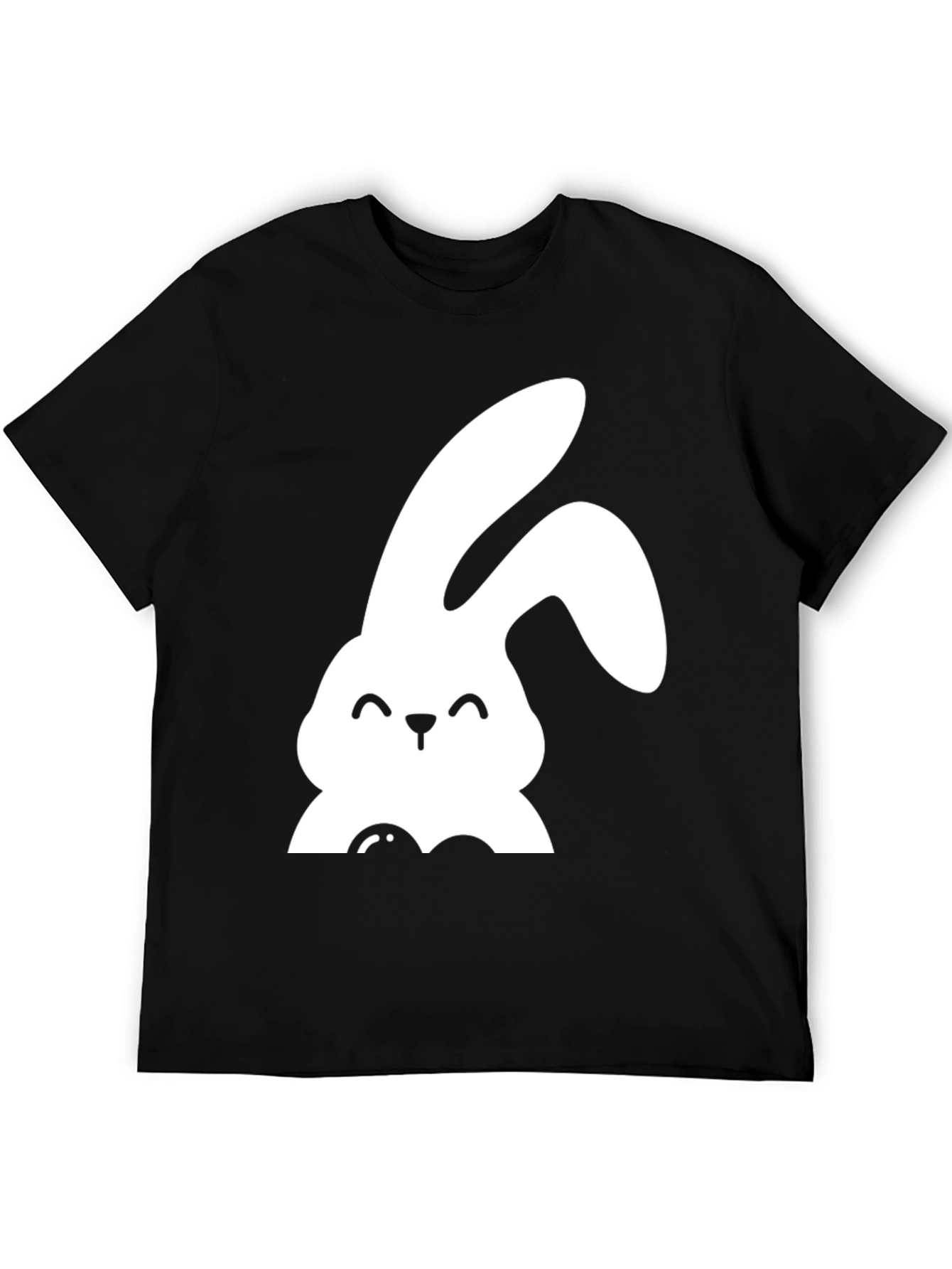 Cute Bunny Graphic Tee - Black Cotton Shirt