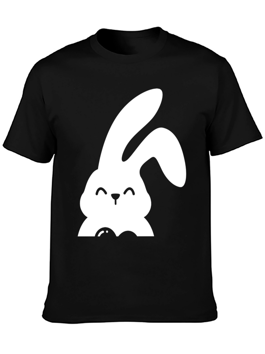 Cute Bunny Graphic Tee - Black Cotton Shirt