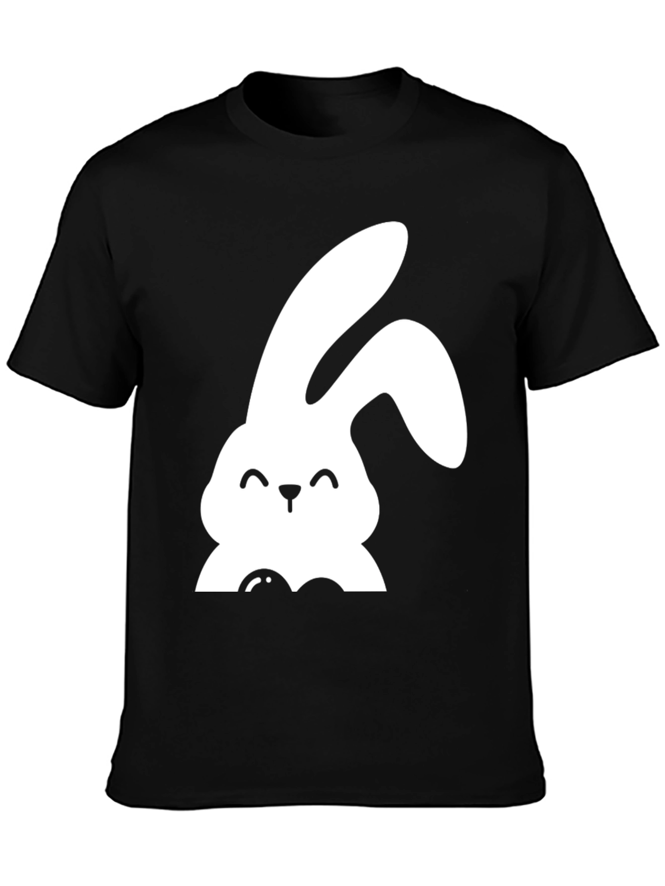 Cute Bunny Graphic Tee - Black Cotton Shirt