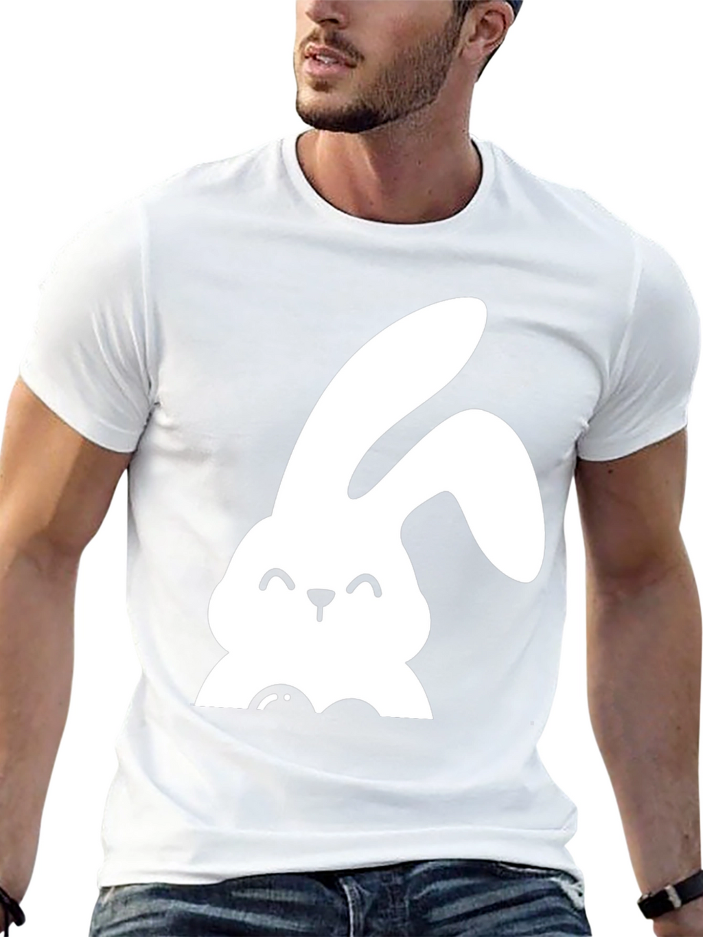 Cute Bunny Graphic Tee - Black Cotton Shirt