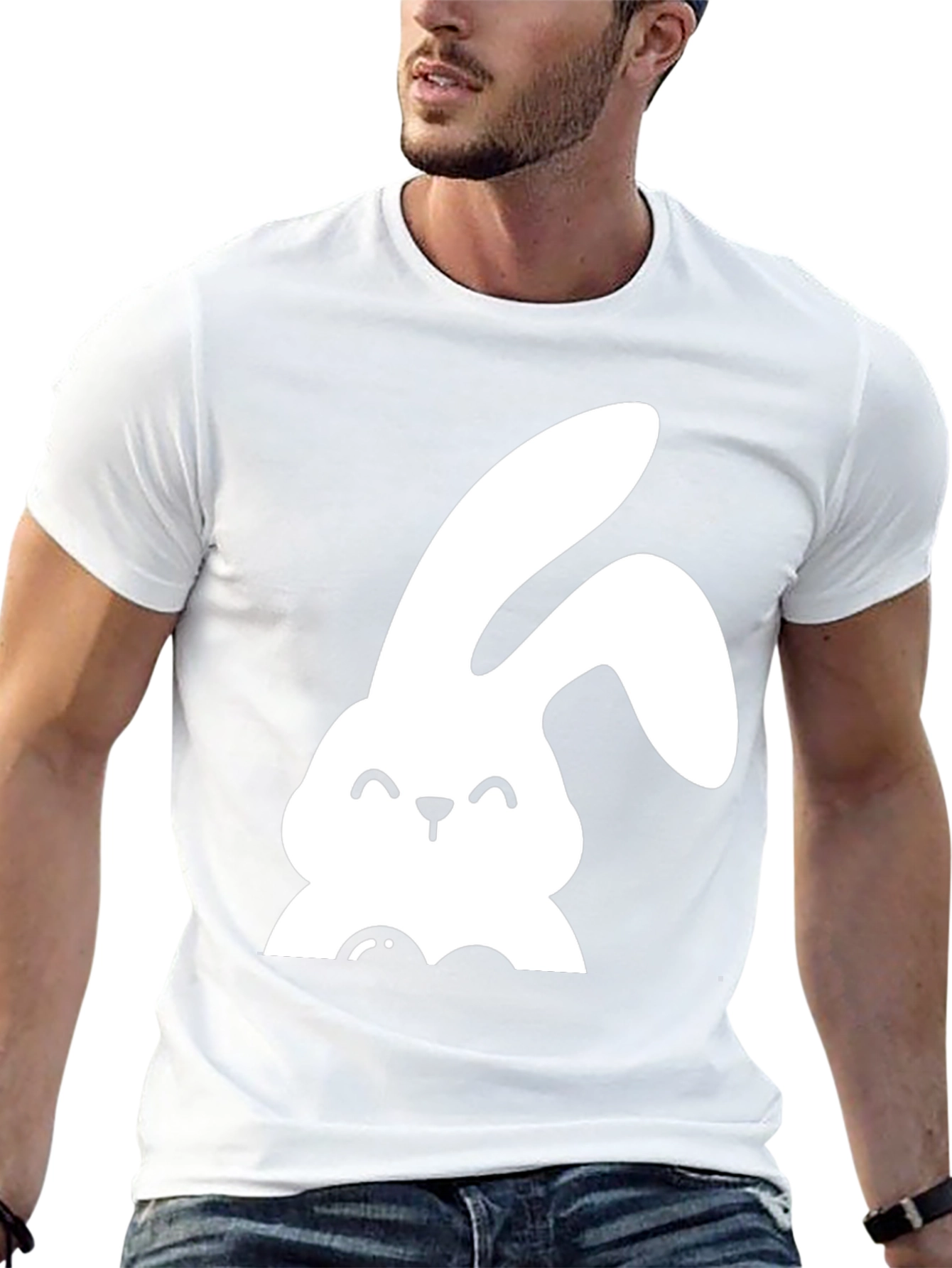 Cute Bunny Graphic Tee - Black Cotton Shirt