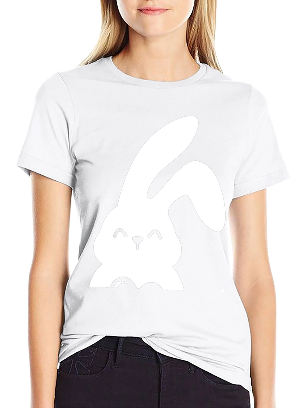 Cute Bunny Graphic Tee - Black Cotton Shirt