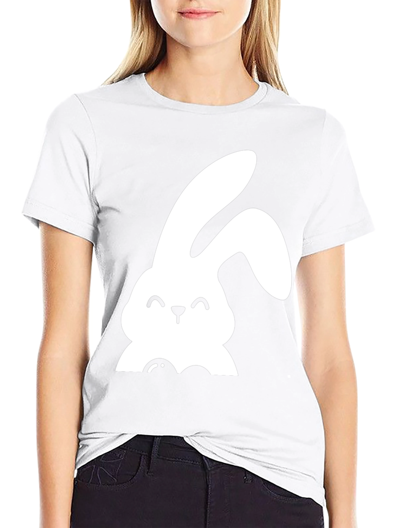 Cute Bunny Graphic Tee - Black Cotton Shirt