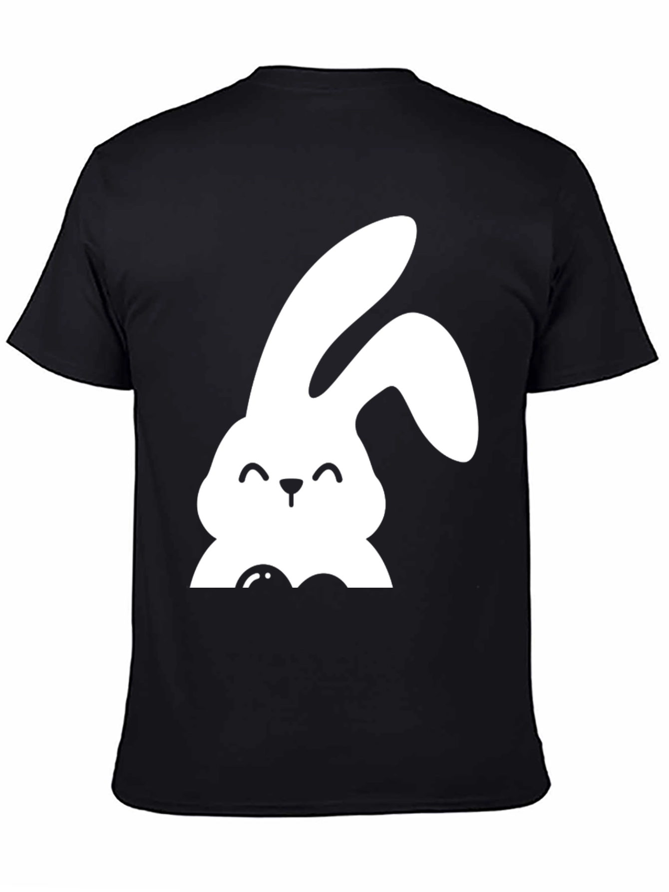 Cute Bunny Graphic Tee - Black Cotton Shirt