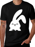 Cute Bunny Graphic Tee - Black Cotton Shirt