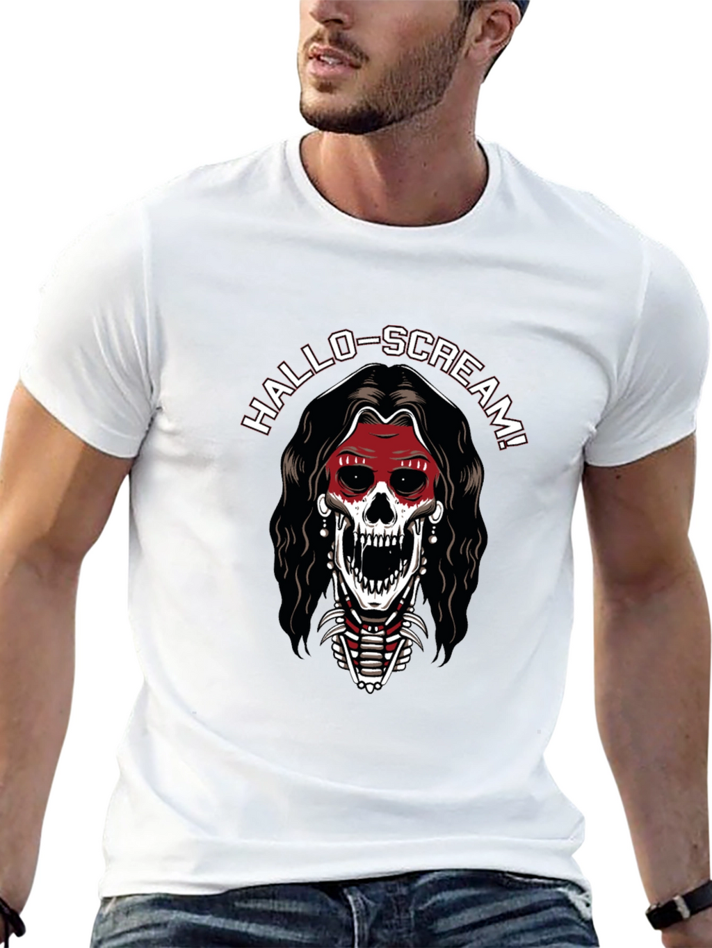 Hallo-Scream Skeleton Graphic T-Shirt