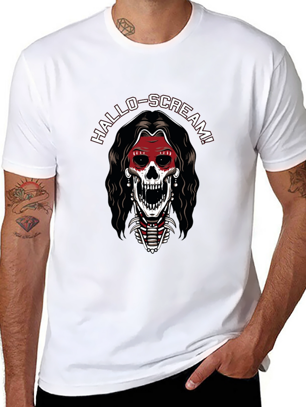 Hallo-Scream Skeleton Graphic T-Shirt