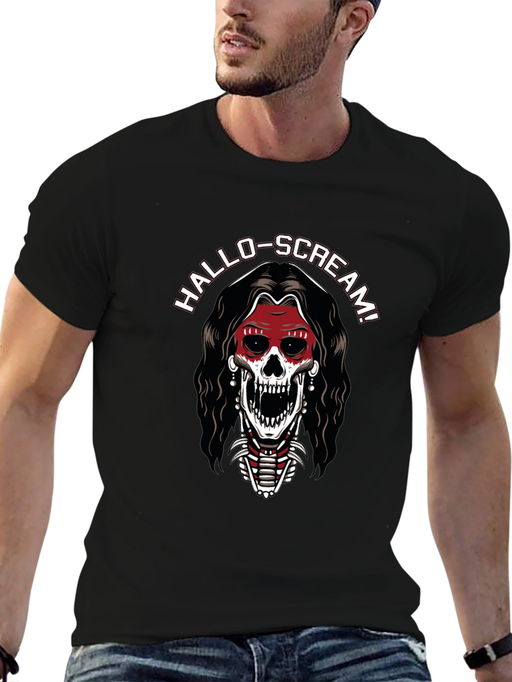 Hallo-Scream Skeleton Graphic T-Shirt