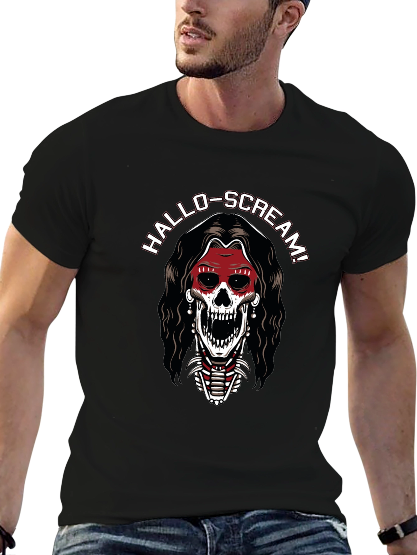 Hallo-Scream Skeleton Graphic T-Shirt