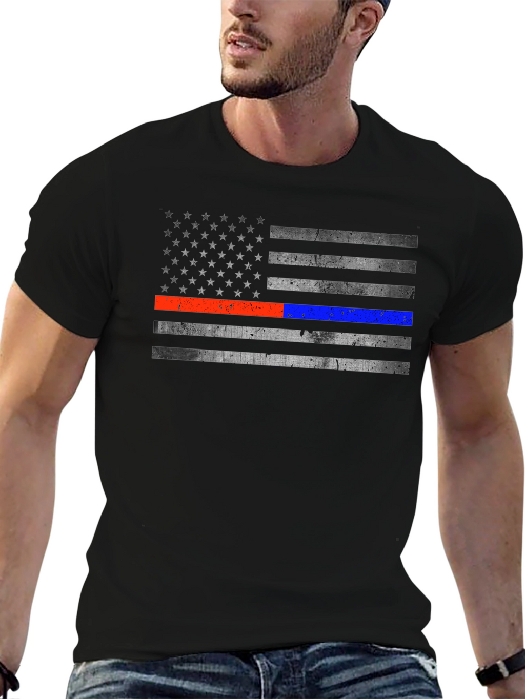 Distressed American Flag Line T-Shirt