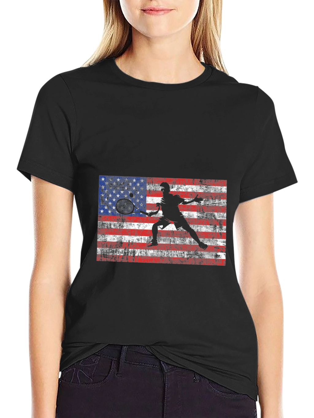 USA Flag Tennis Graphic Tee - Patriotic Style