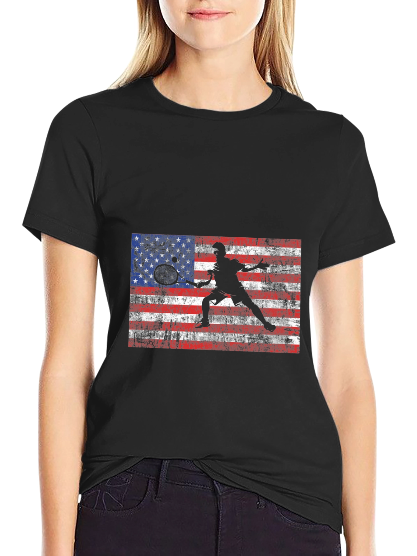 USA Flag Tennis Graphic Tee - Patriotic Style