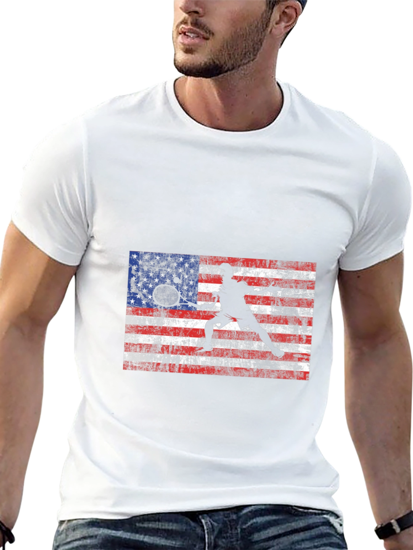 USA Flag Tennis Graphic Tee - Patriotic Style
