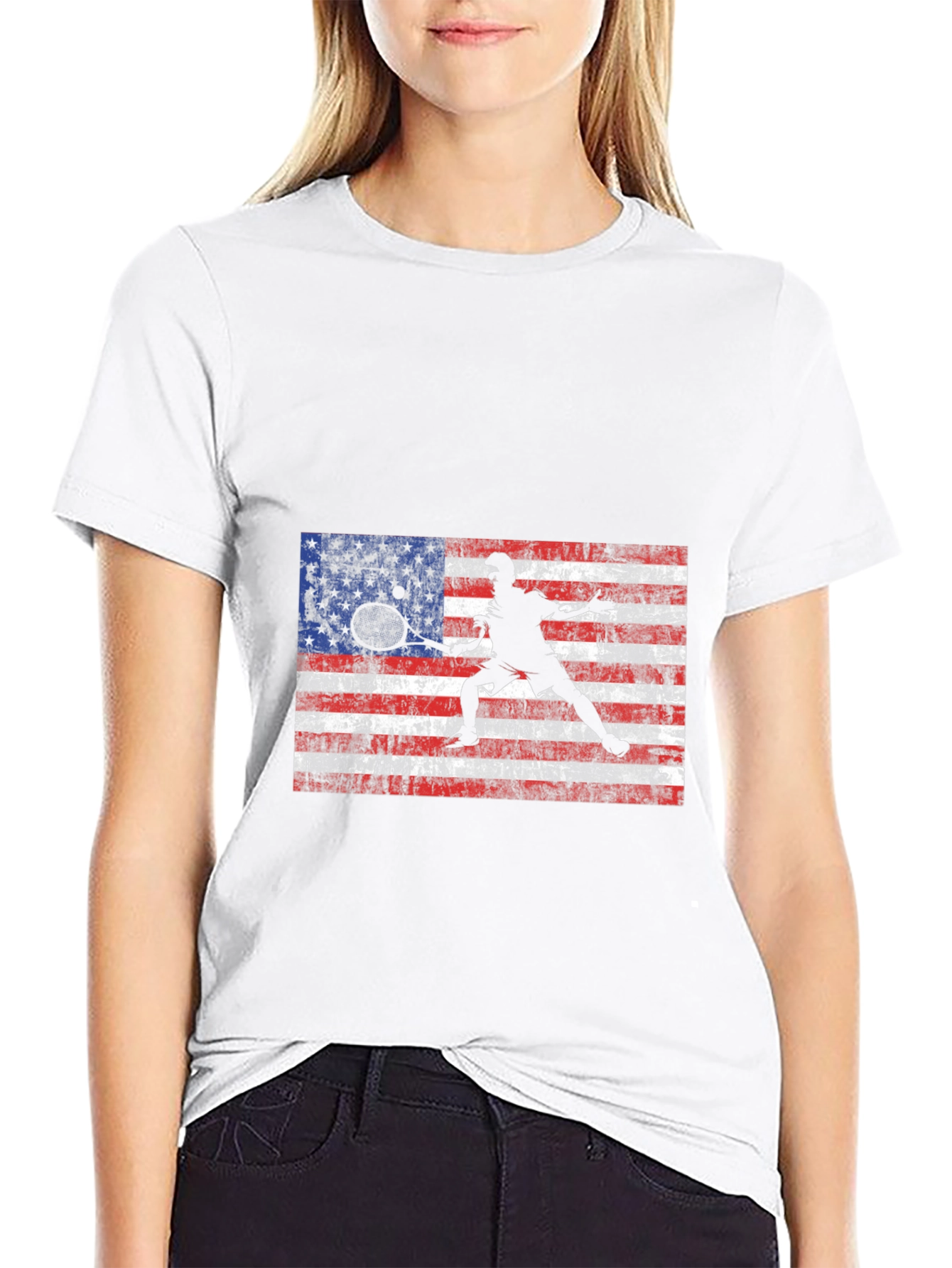 USA Flag Tennis Graphic Tee - Patriotic Style