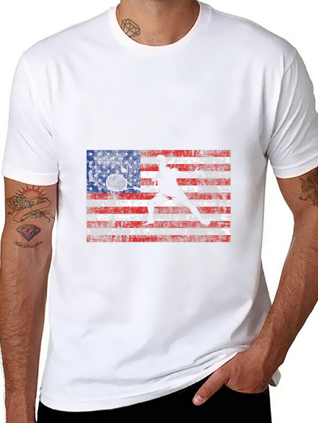 USA Flag Tennis Graphic Tee - Patriotic Style