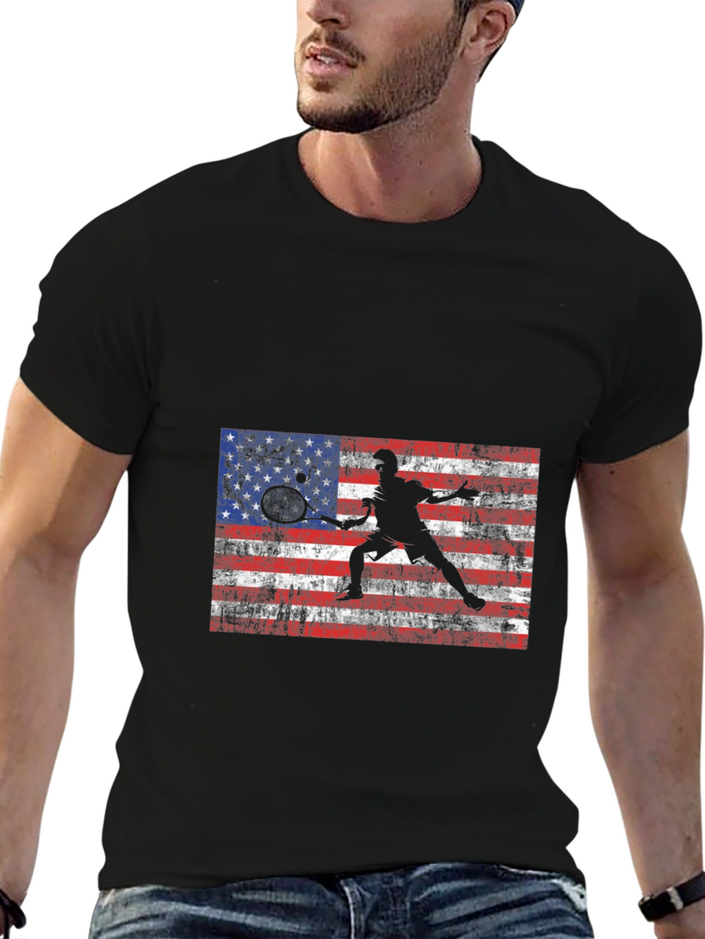 USA Flag Tennis Graphic Tee - Patriotic Style