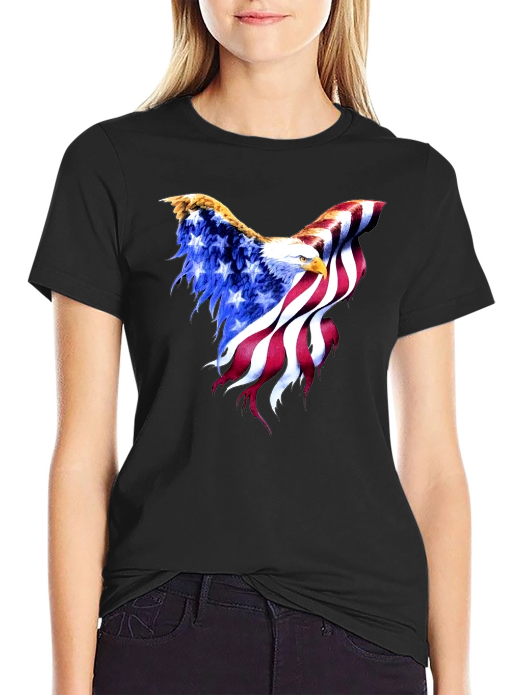 American Flag Eagle Black T-Shirt