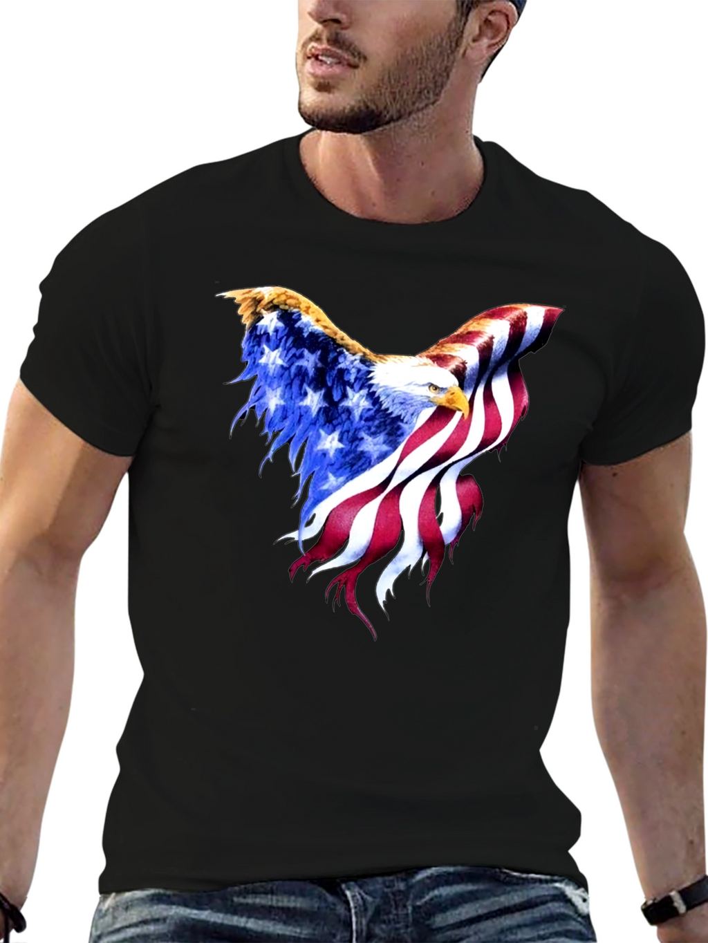 American Flag Eagle Black T-Shirt