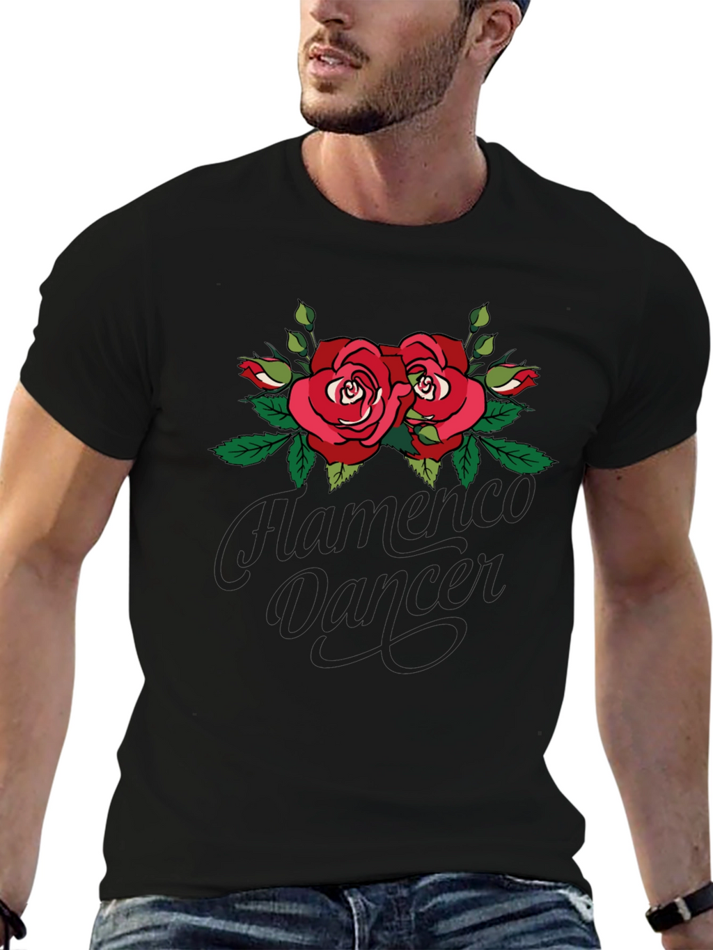 Flamenco Dancer Rose Graphic Black T-Shirt