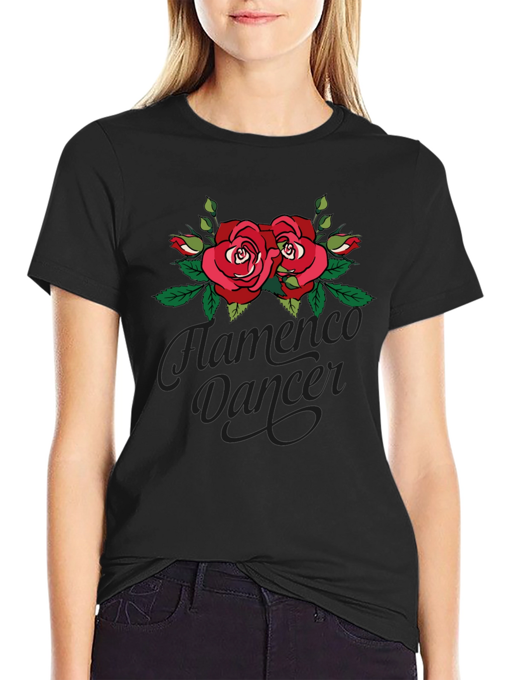 Flamenco Dancer Rose Graphic Black T-Shirt