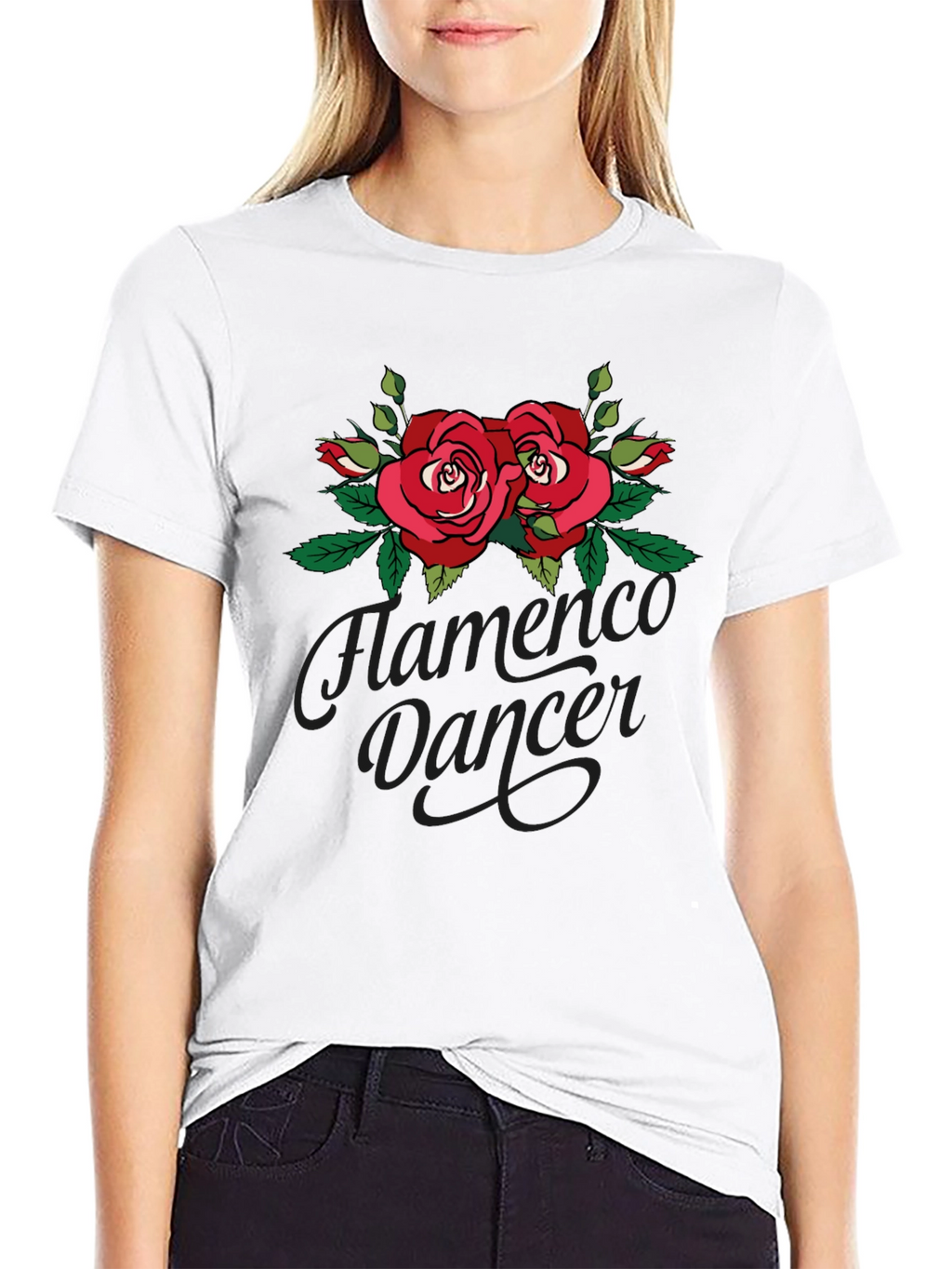 Flamenco Dancer Rose Graphic Black T-Shirt