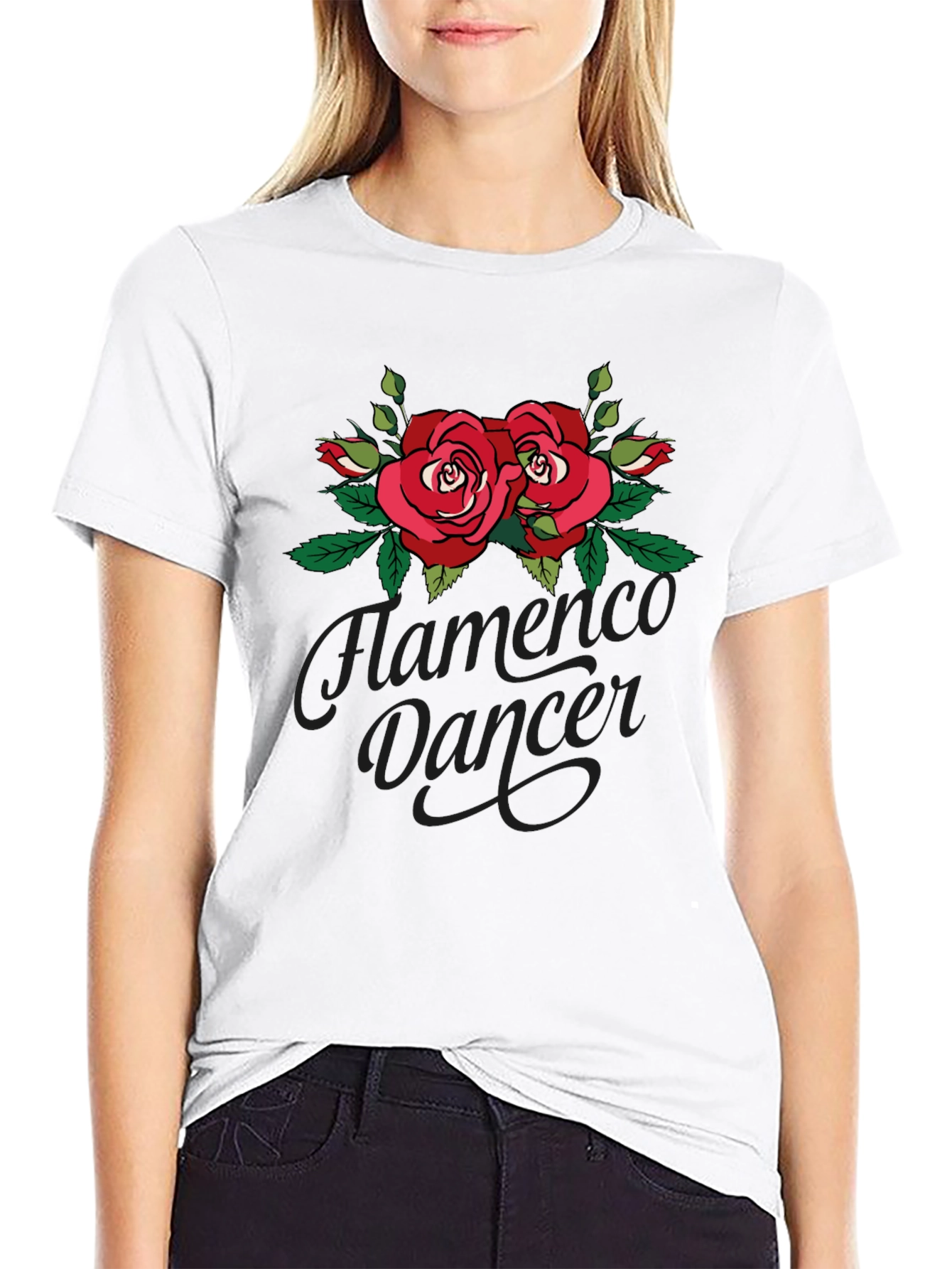 Flamenco Dancer Rose Graphic Black T-Shirt