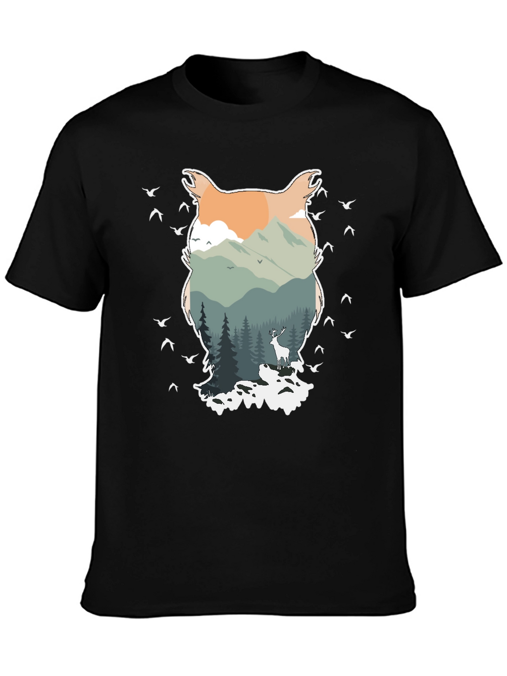 Nature Owl Graphic Tee - Mens Black T-Shirt