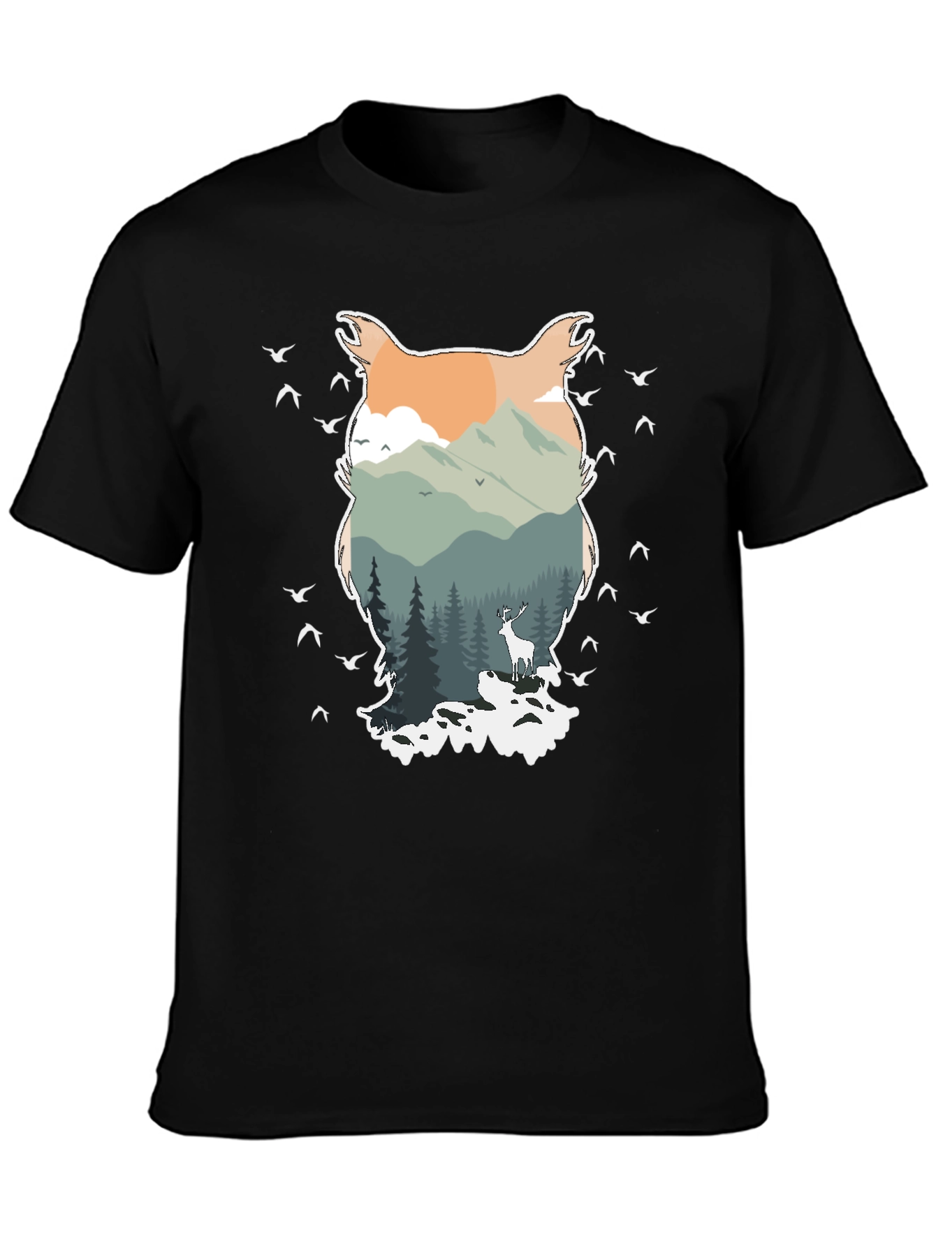 Nature Owl Graphic Tee - Mens Black T-Shirt