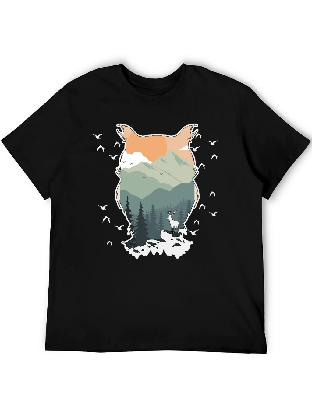 Nature Owl Graphic Tee - Mens Black T-Shirt