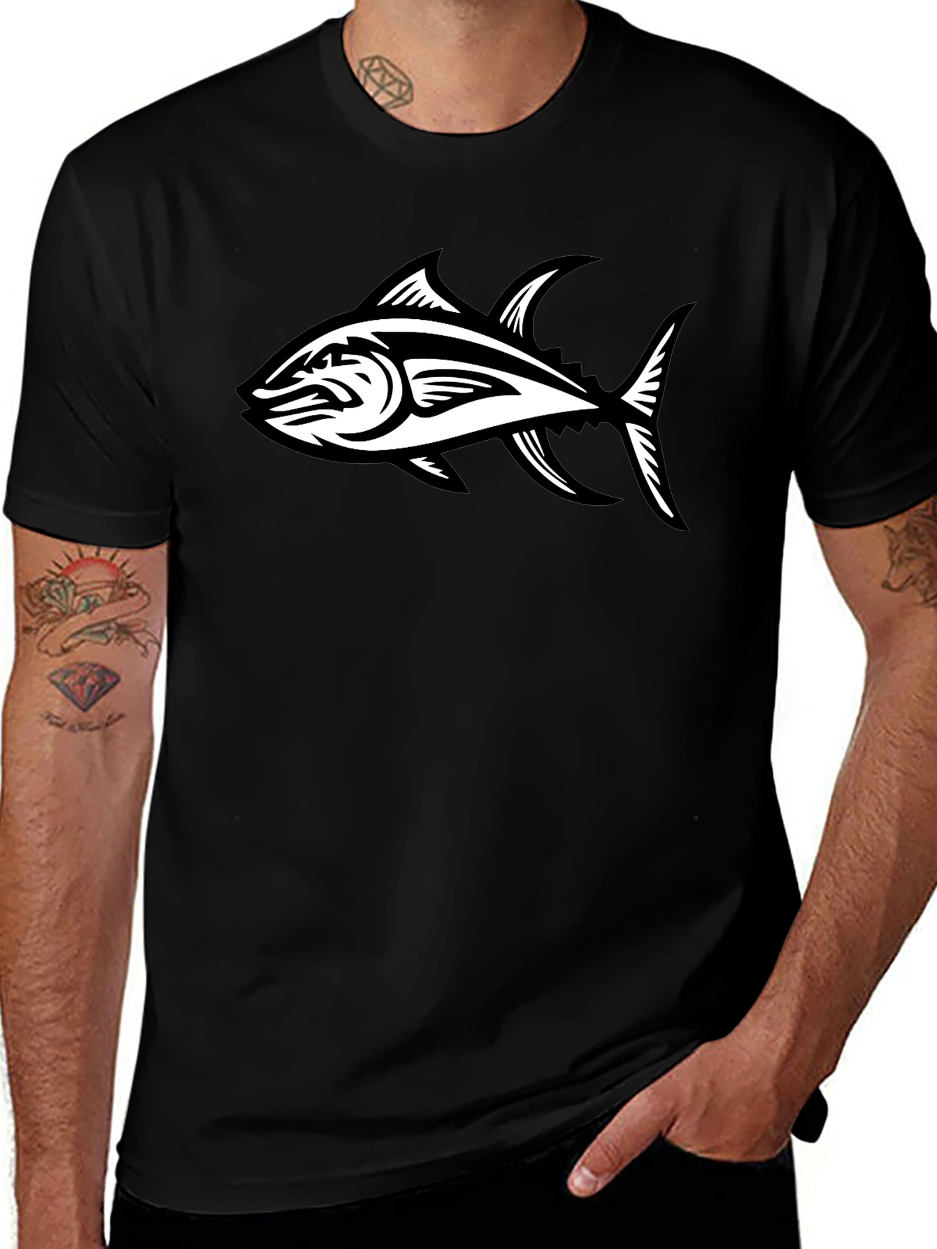 Black T-Shirt with Tuna Graphic