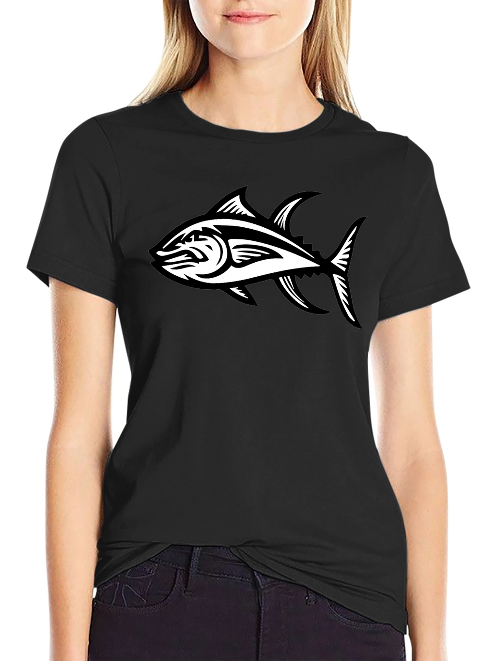 Black T-Shirt with Tuna Graphic