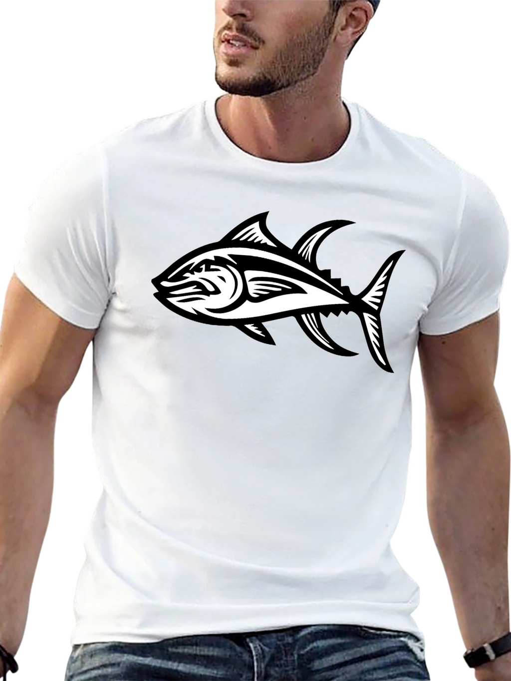 Black T-Shirt with Tuna Graphic