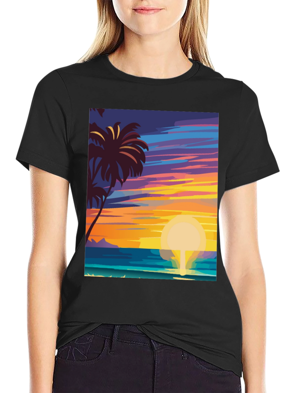 Tropical Sunset Graphic Tee - Island Vibes Black T-Shirt