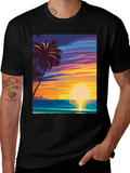 Tropical Sunset Graphic Tee - Island Vibes Black T-Shirt