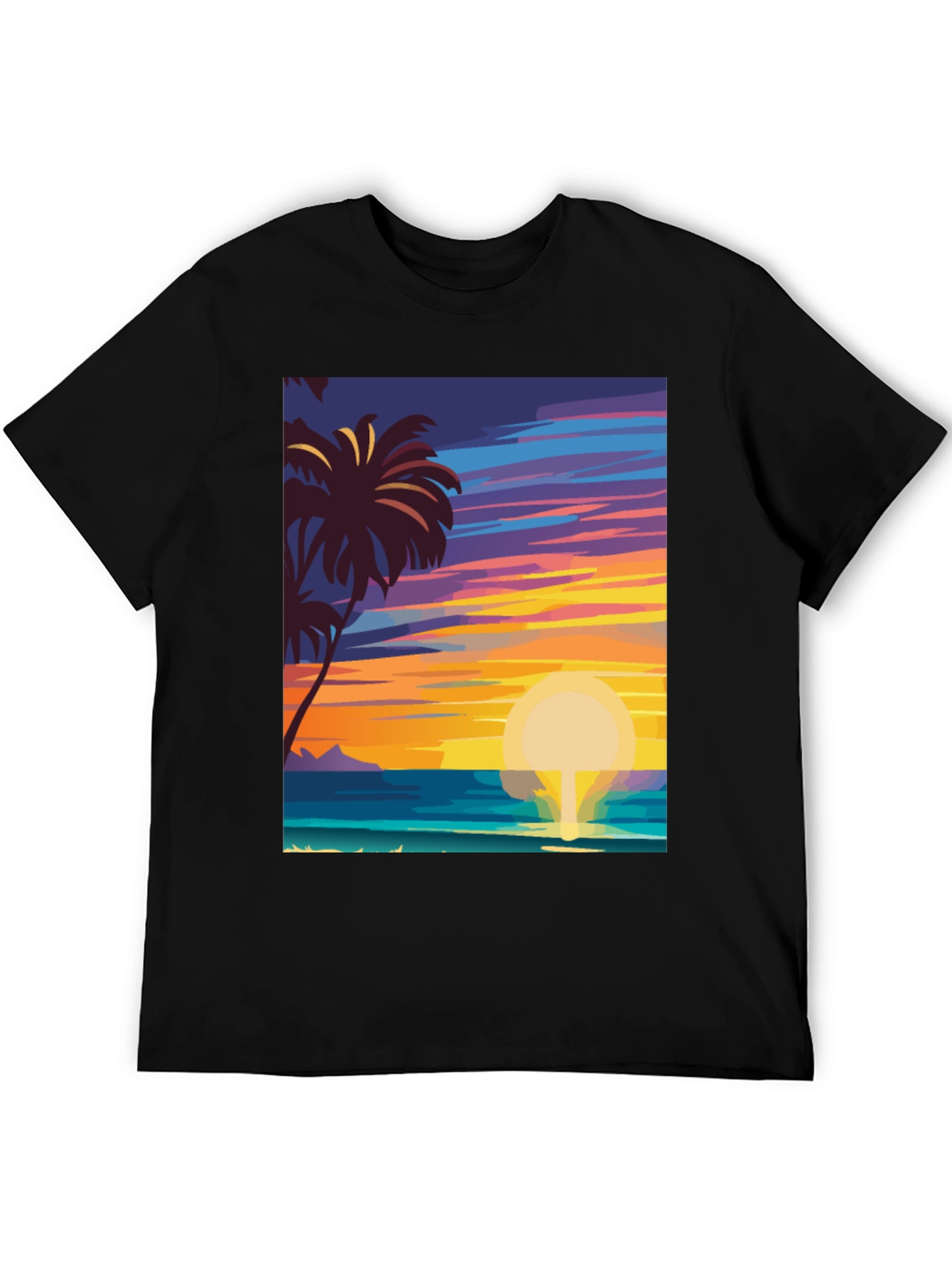 Tropical Sunset Graphic Tee - Island Vibes Black T-Shirt