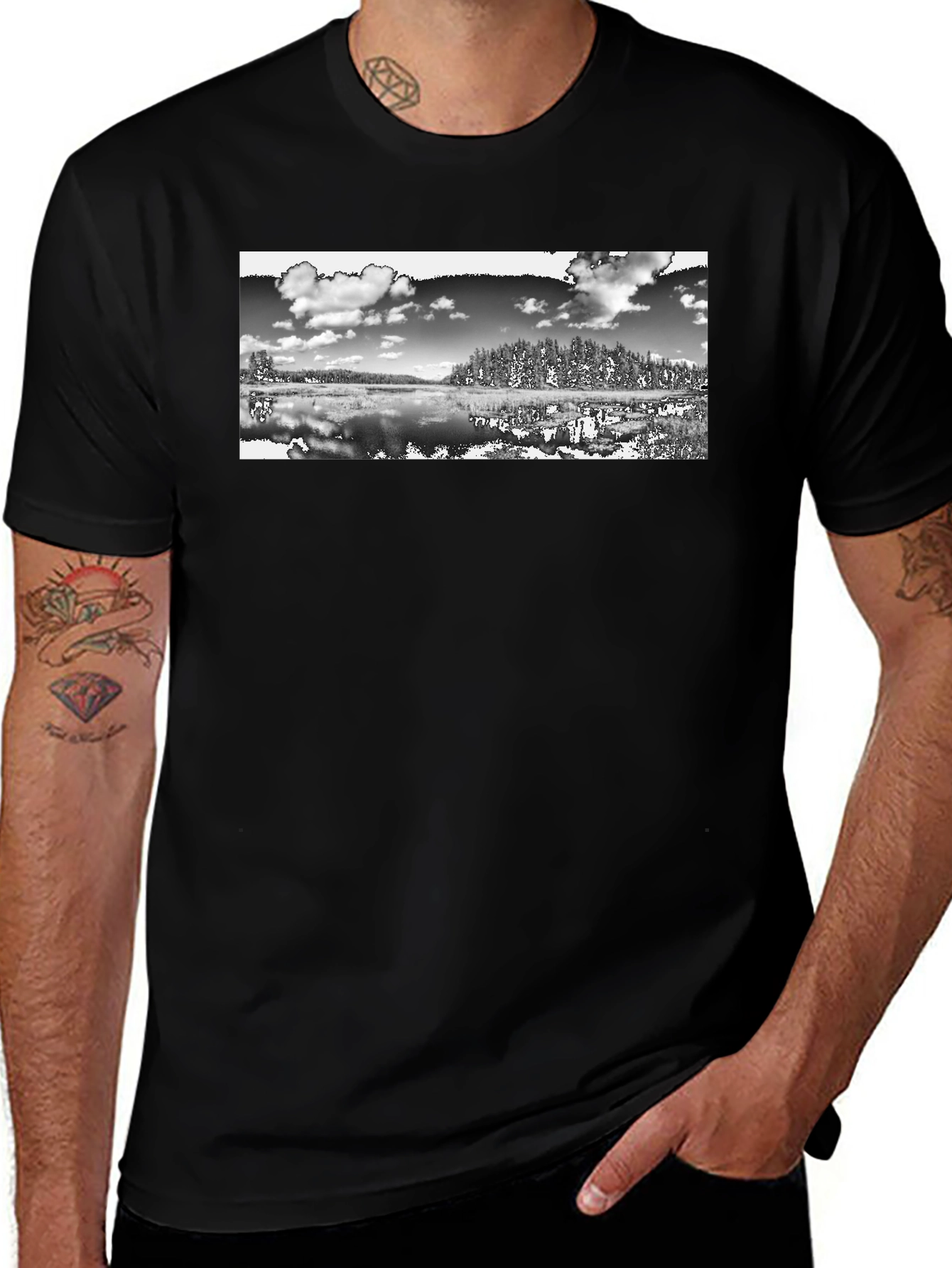 Monochrome Landscape Graphic T-Shirt