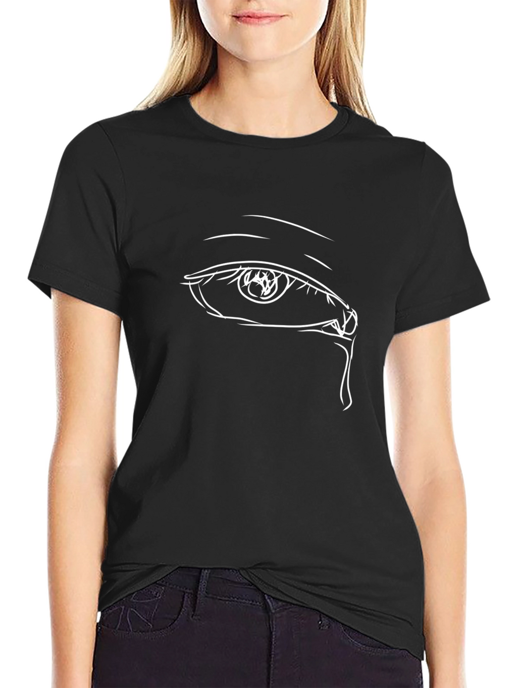Tearful Eye Graphic Print Black T-Shirt