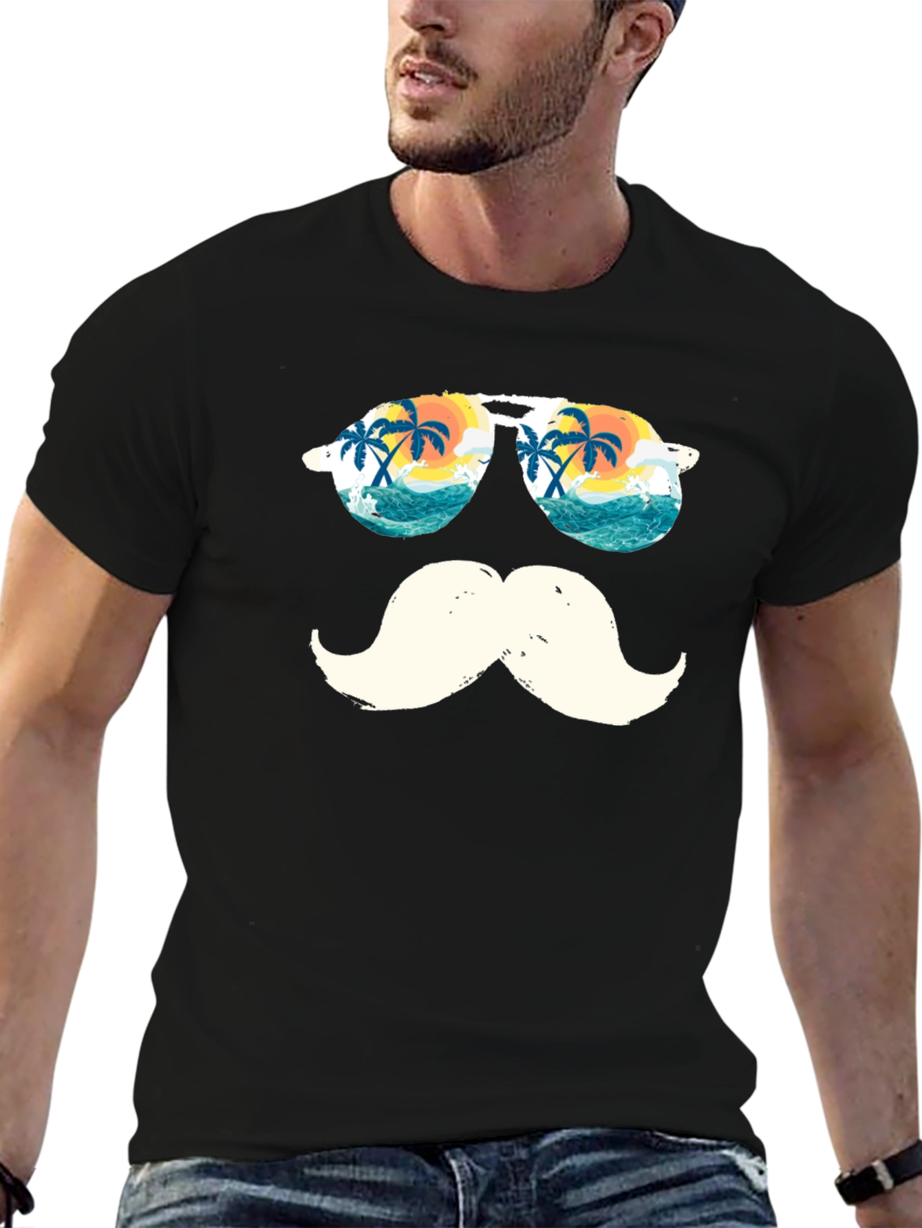 Tropical Mustache T-Shirt - Beach Sunglasses Design